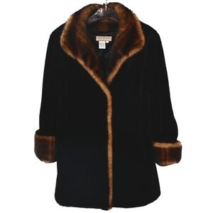 VTG Norm Thompson Faux Mink Fur Coat Black Brown Luxe Glam Mob Wife Festival SZL
